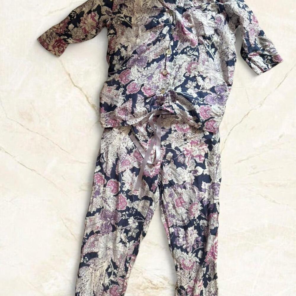 Papinelle Purple Floral Silk Blend Pajama Set size small - Picture 8 of 13